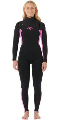 2025 Rip Curl Womens Dawn Patrol 5/3mm Chest Zip Wetsuit 15ZWFS - Black / Pink